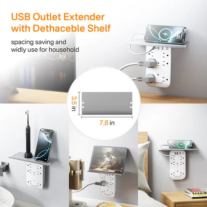 Bathroom Wall Outlet Extender with Shelf & Smart Night Light