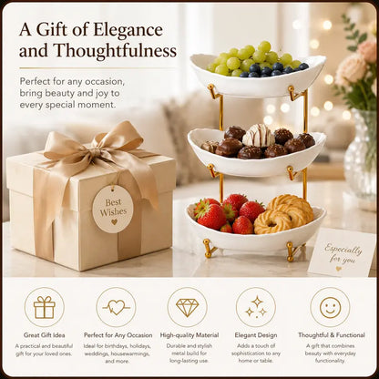 3-Tier Ceramic Fruit Bowl with Metal Stand