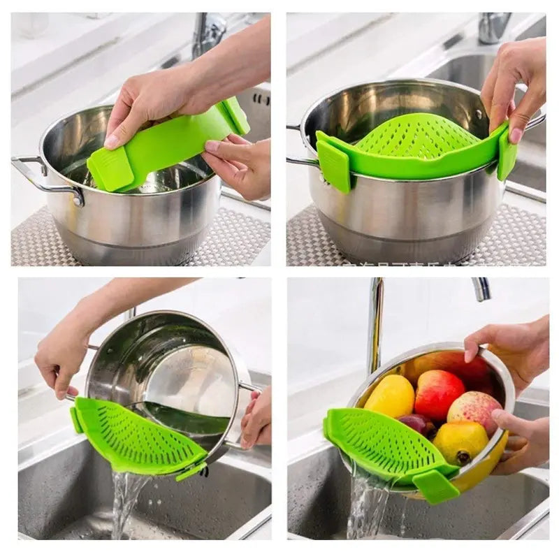 Gray Silicone Clip-On Pasta Strainer