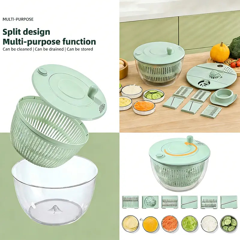5.3 Qt Large Functional Plastic 3-in-1 Rotating Salad Spinner Set