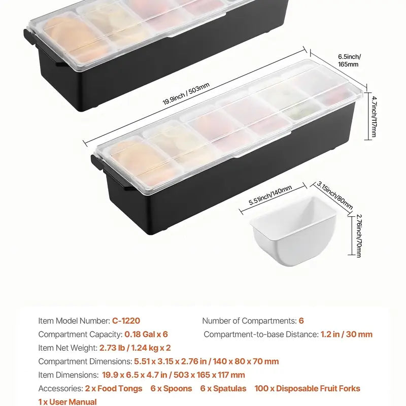 6-Detachable Compartment Ice-Cooled Condiment Server