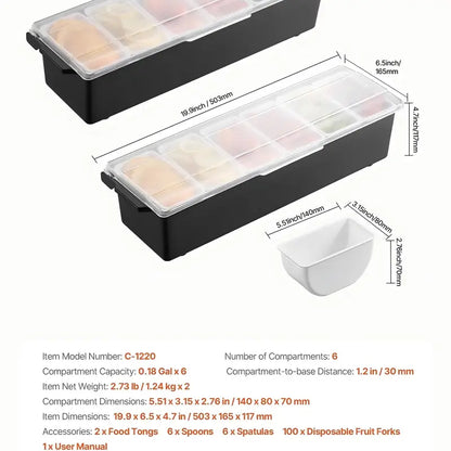 6-Detachable Compartment Ice-Cooled Condiment Server