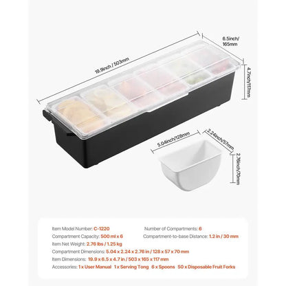 6-Detachable Compartment Ice-Cooled Condiment Server