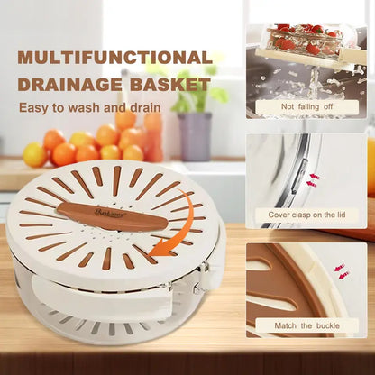 Multifunctional Round Bowl Kitchen Colander with Lid