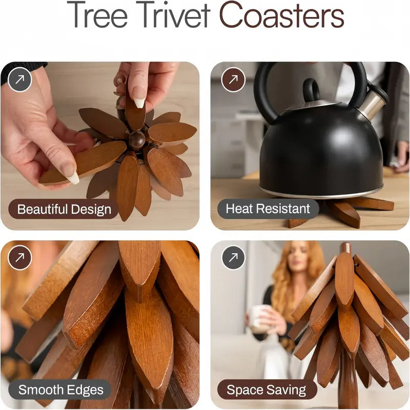 Natural Tree-Shaped Wooden Decorative Trivets Set