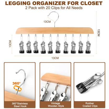 Legging Hanger for Closet Organizer with 10 Clips