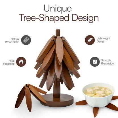 Natural Tree-Shaped Wooden Decorative Trivets Set