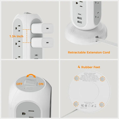 retractable extension cord power strip