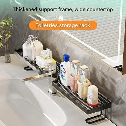 Bathroom Organizer No-Drill Minimalist Carbon Steel Countertop Storage Rack