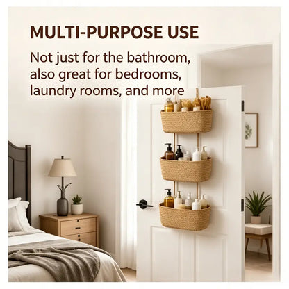 Woven Cotton 3-Tier Trapezoid Over-the-Door Basket