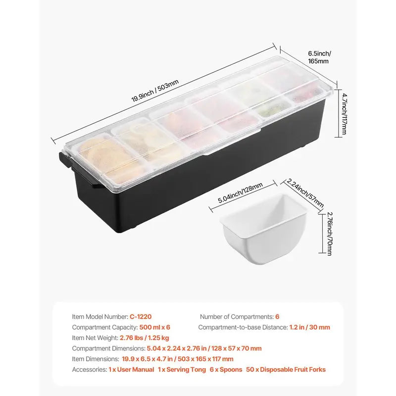 6-Detachable Compartment Ice-Cooled Condiment Server