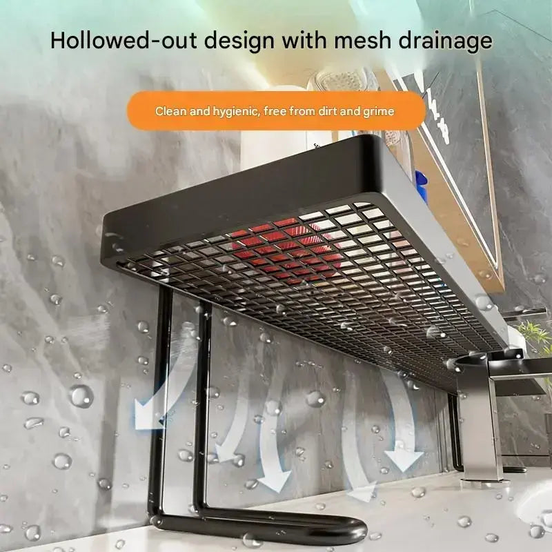 Bathroom Organizer No-Drill Minimalist Carbon Steel Countertop Storage Rack
