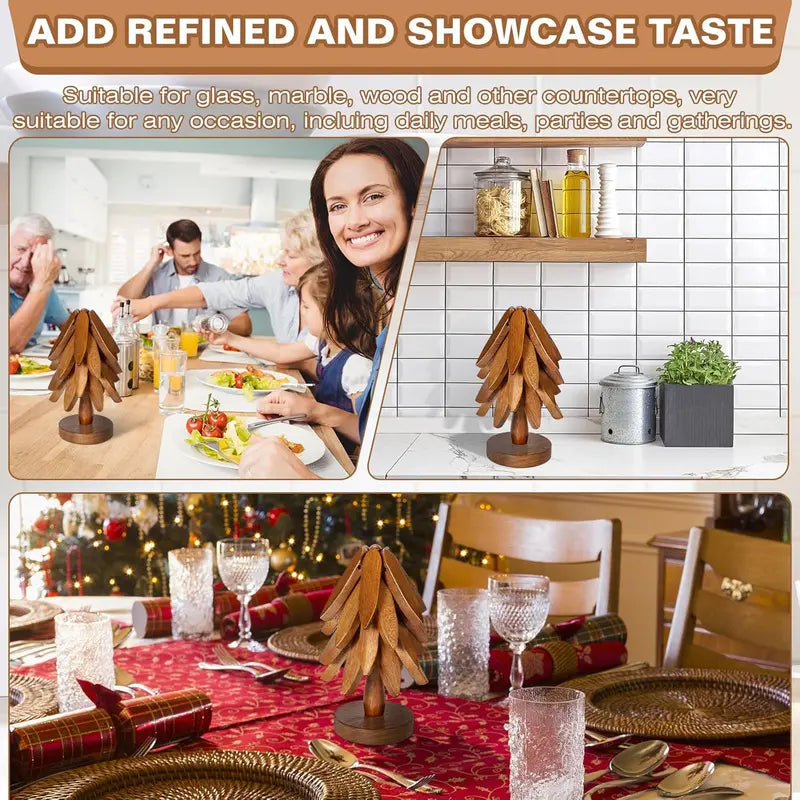 Natural Tree-Shaped Wooden Decorative Trivets Set