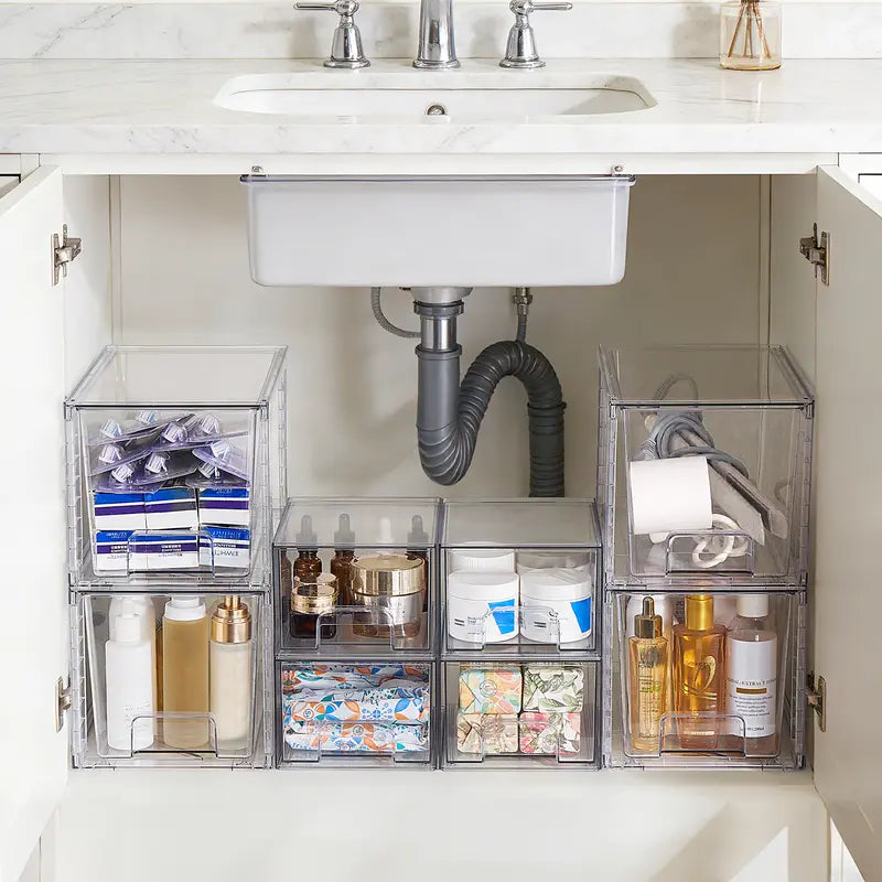 2-8 Pack 12in Stackable Undersink Storage Drawers