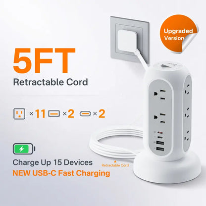 retractable extension cord power strip