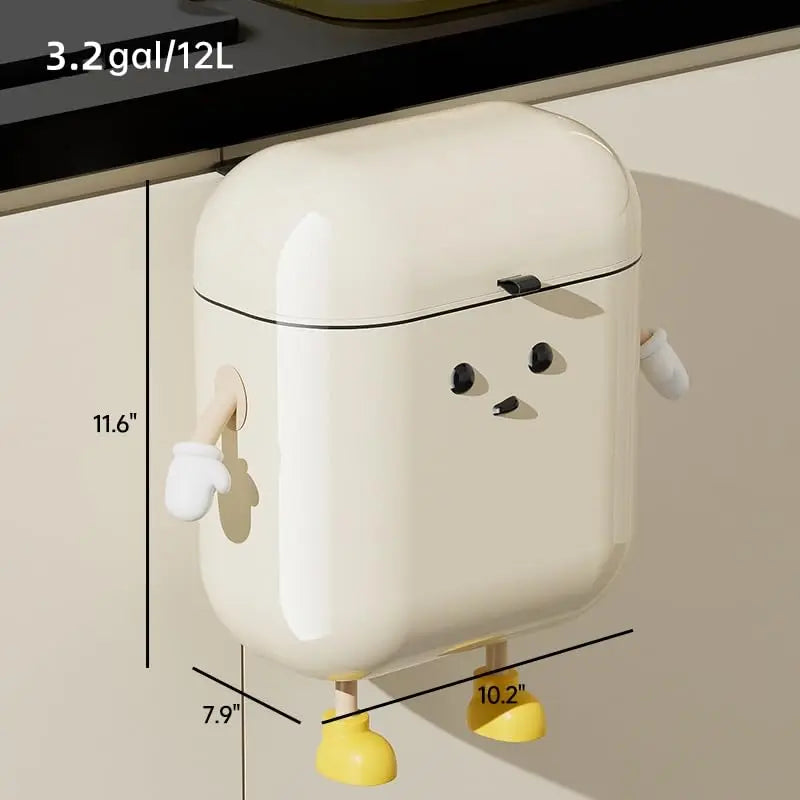 3.2 Gal/12L Hanging ABS Plastic Trash Can with Flip Lid