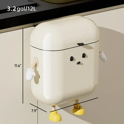 3.2 Gal/12L Hanging ABS Plastic Trash Can with Flip Lid
