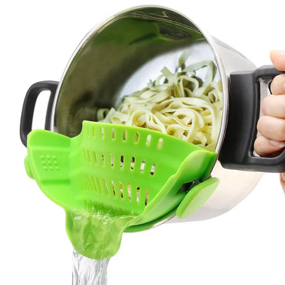 Gray Silicone Clip-On Pasta Strainer