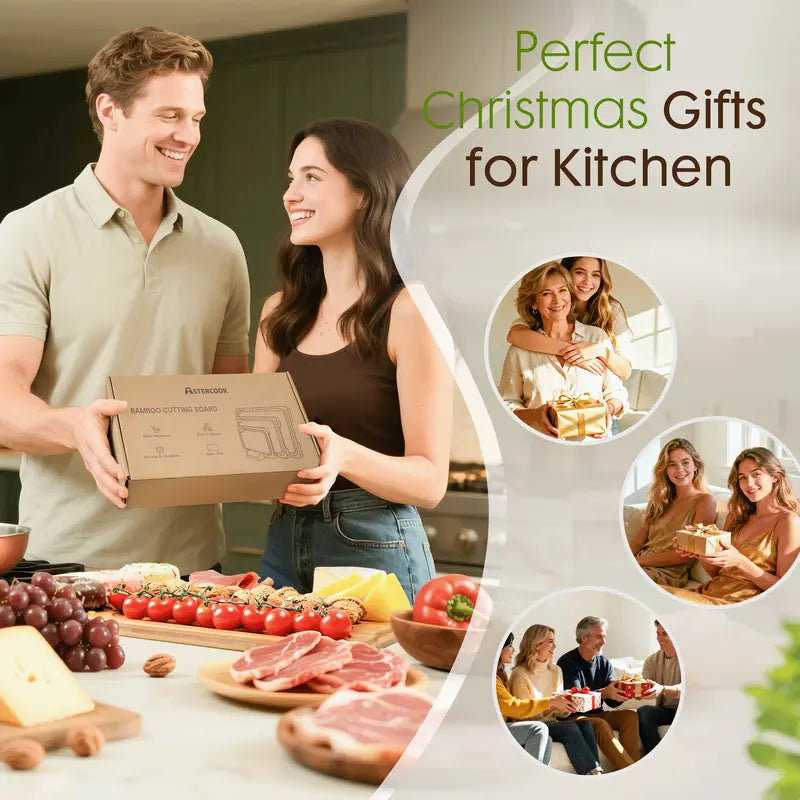 4-Piece Bamboo Chopping Board Set with Holder