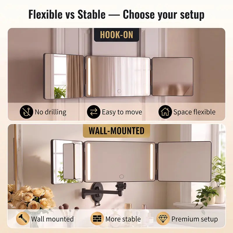 Adjustable LED Lit 3-Way Mirror
