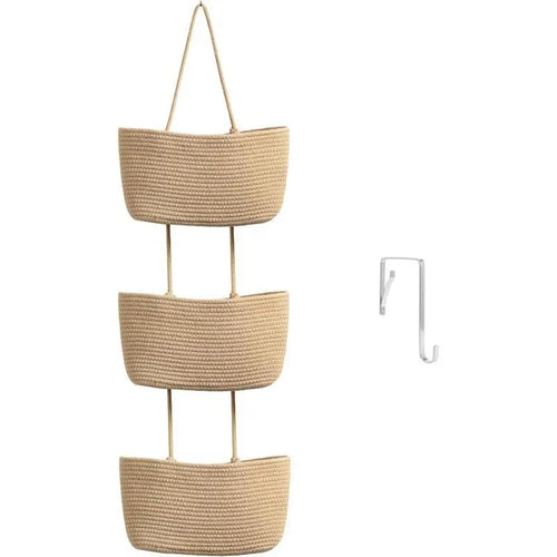 Woven Cotton 3-Tier Trapezoid Over-the-Door Basket
