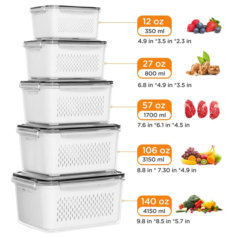 5/6 Pack BPA-Free Plastic Fruit & Vegetable Storage Boxes