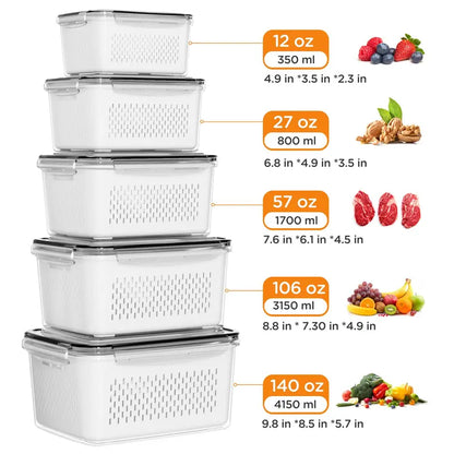 5/6 Pack BPA-Free Plastic Fruit & Vegetable Storage Boxes