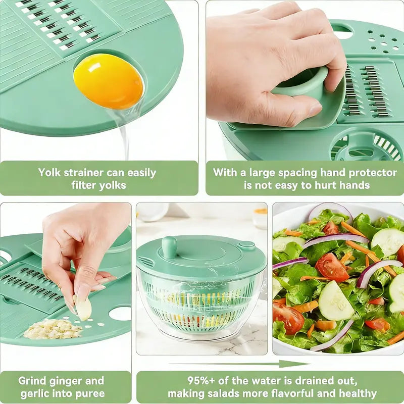 5.3 Qt Large Functional Plastic 3-in-1 Rotating Salad Spinner Set