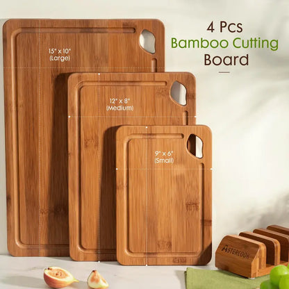 4-Piece Bamboo Chopping Board Set with Holder