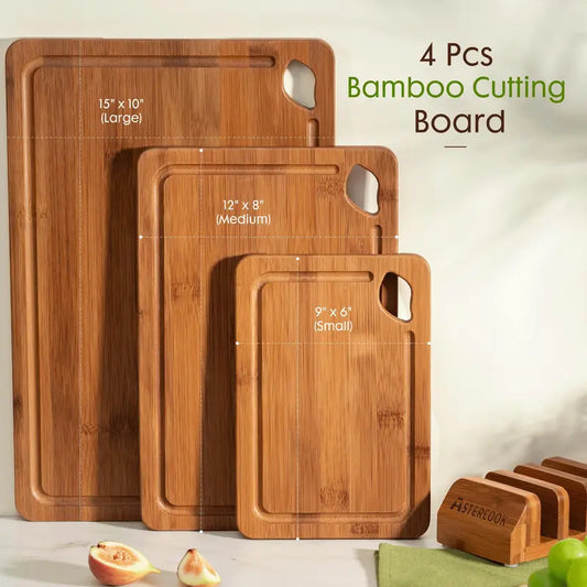 4-Piece Bamboo Chopping Board Set with Holder