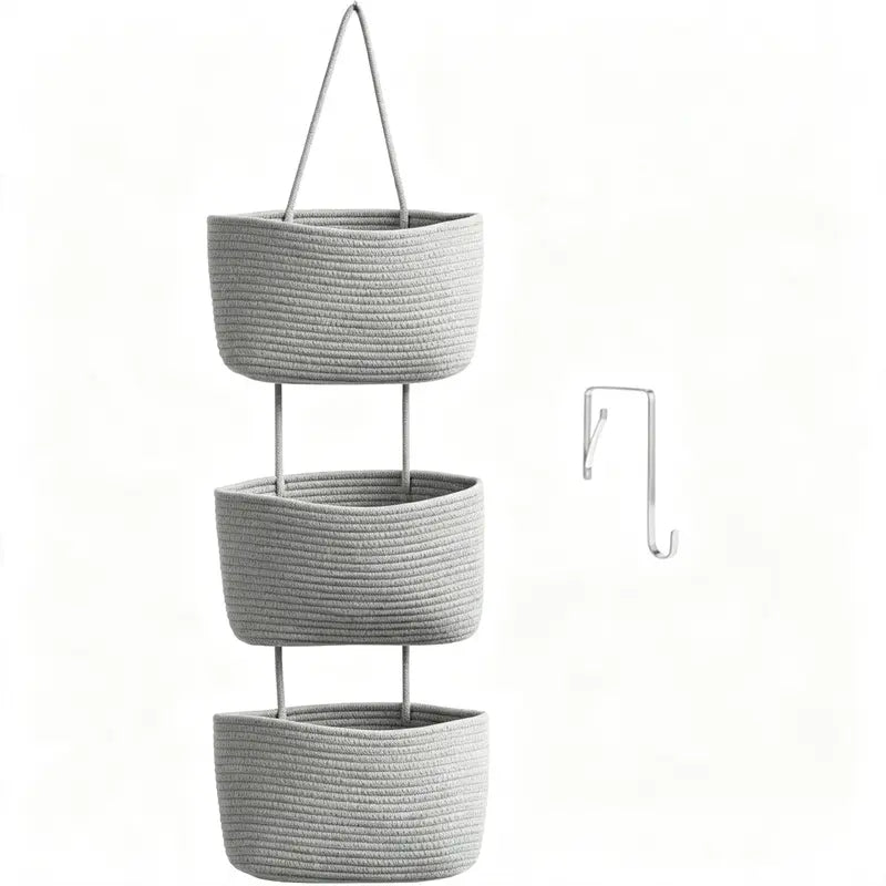 Woven Cotton 3-Tier Trapezoid Over-the-Door Basket