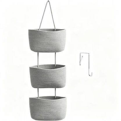 Woven Cotton 3-Tier Trapezoid Over-the-Door Basket