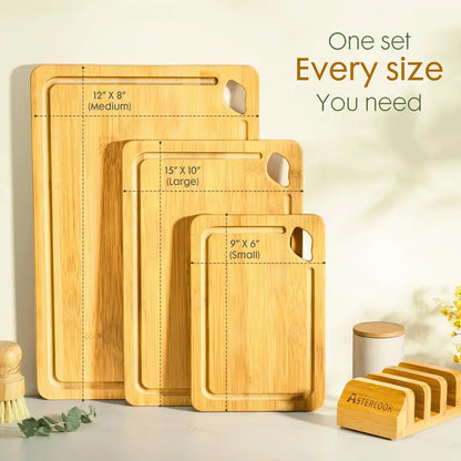 4-Piece Bamboo Chopping Board Set with Holder