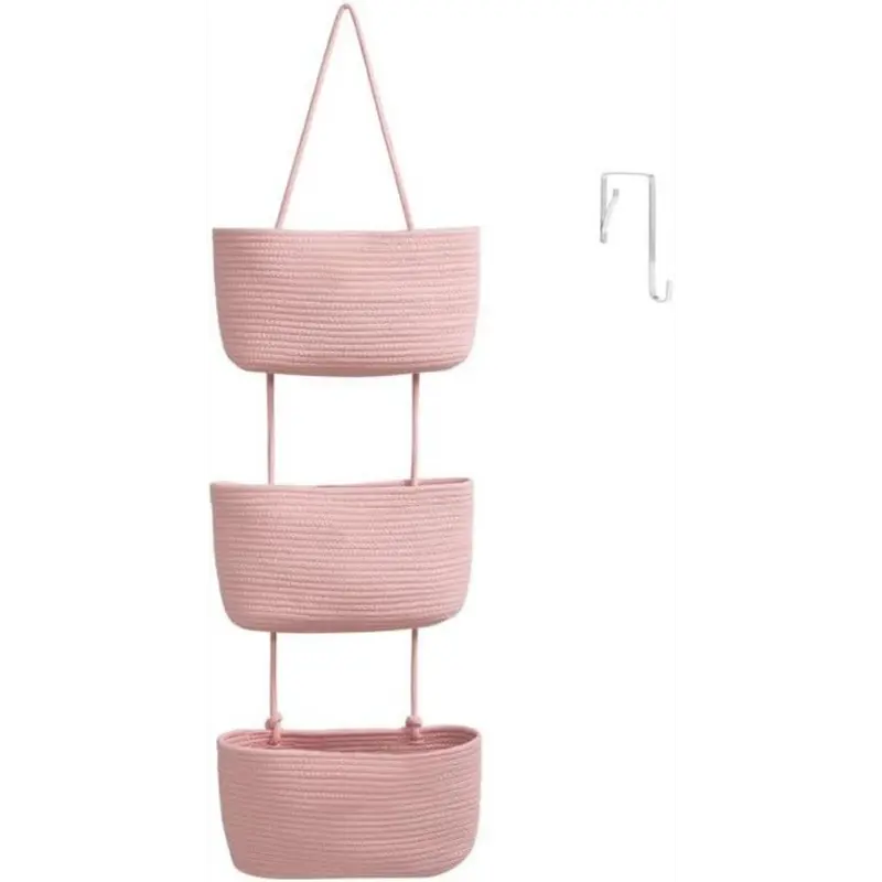Woven Cotton 3-Tier Trapezoid Over-the-Door Basket