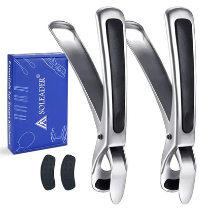 2-Pack Food-Grade 18/8 Stainless Steel Anti-Scald Hot Plate Gripper Tongs