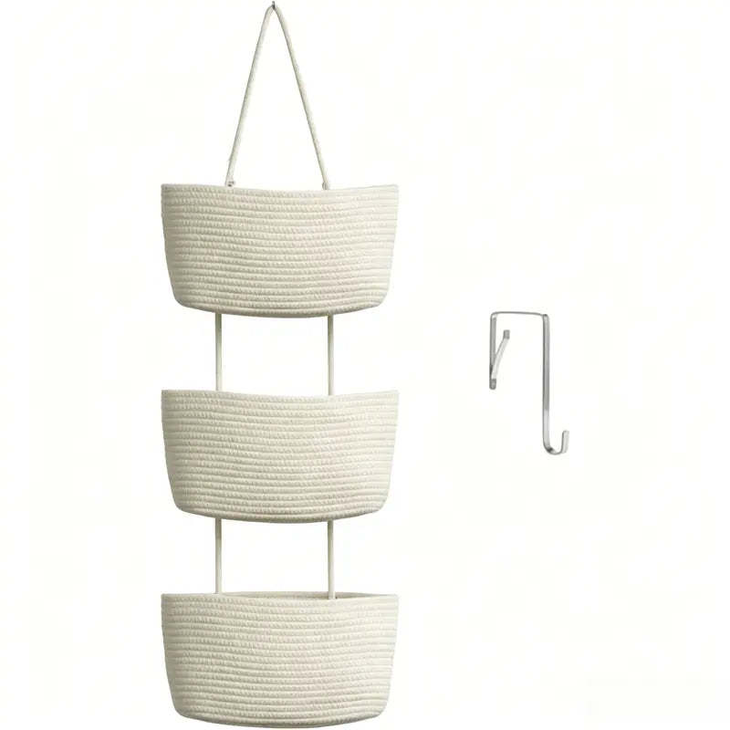 Woven Cotton 3-Tier Trapezoid Over-the-Door Basket