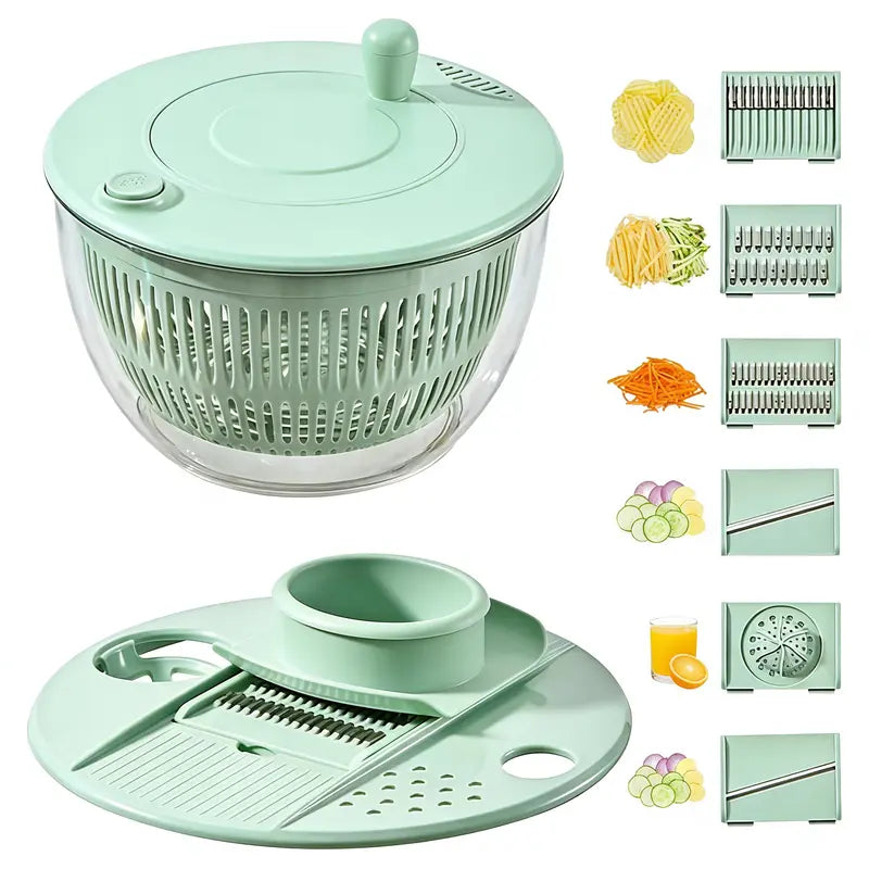 5.3 Qt Large Functional Plastic 3-in-1 Rotating Salad Spinner Set