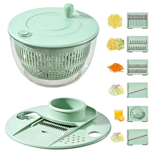 5.3 Qt Large Functional Plastic 3-in-1 Rotating Salad Spinner Set