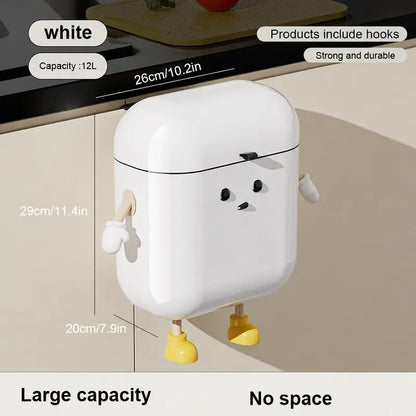3.2 Gal/12L Hanging ABS Plastic Trash Can with Flip Lid