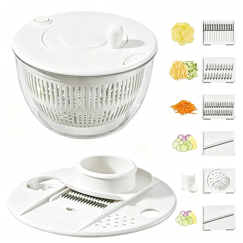 5.3 Qt Large Functional Plastic 3-in-1 Rotating Salad Spinner Set